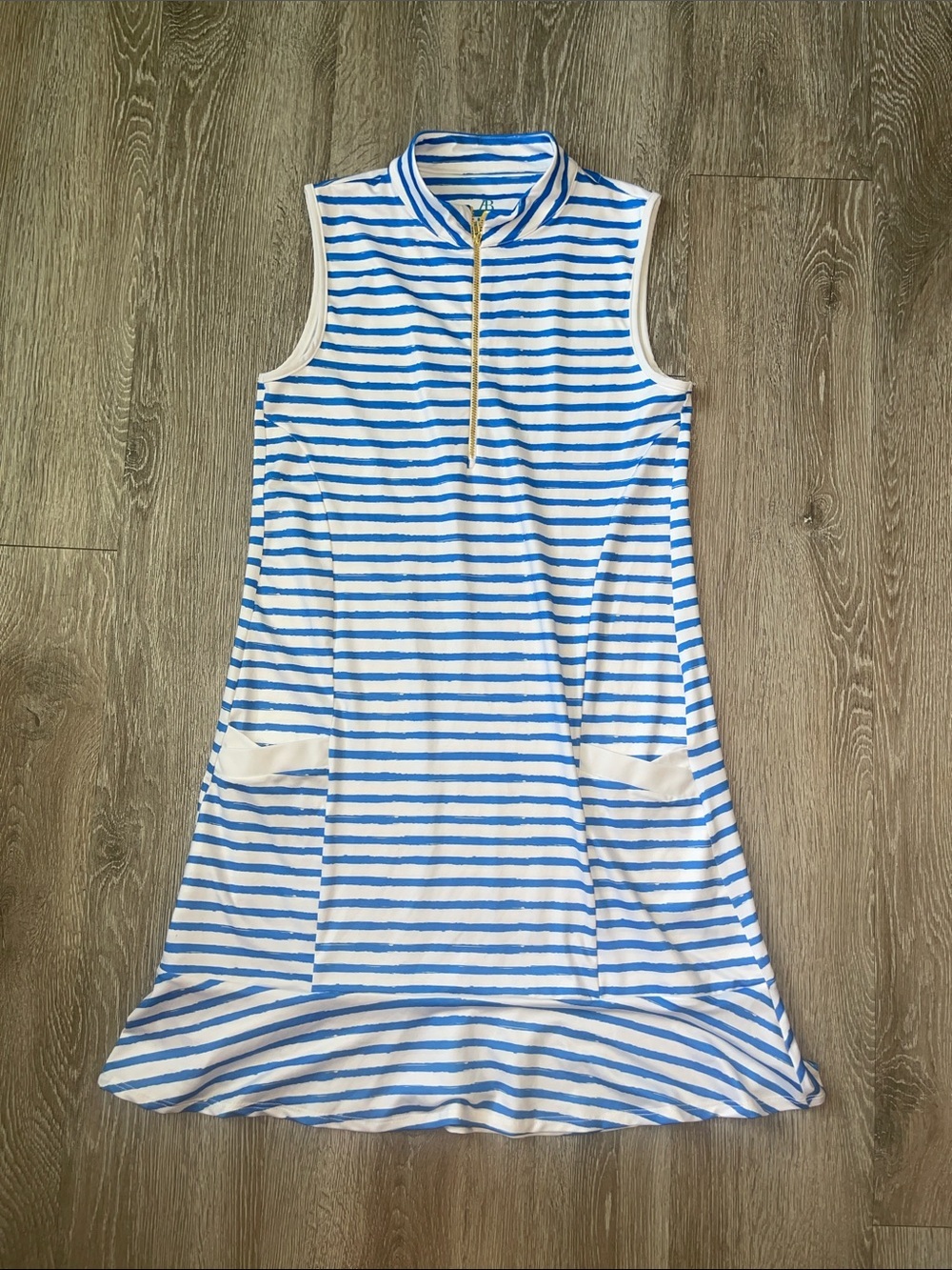 Allie Burke Golf Dress stripe flounce size medium blue and white stripe tennis